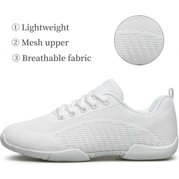 Girls White Cheerleading Shoes Breathable Youth Cheer Competition Sneakers - Picture 2 of 8